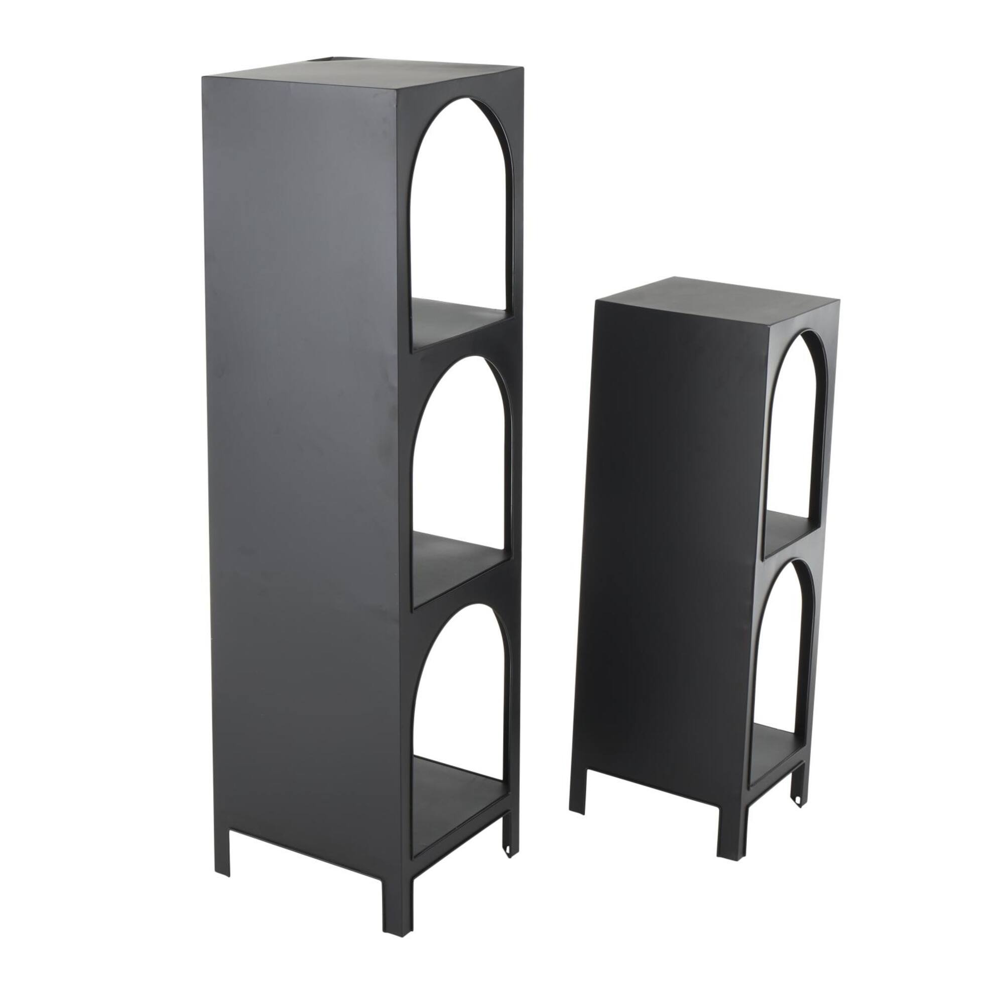 Black Metal 2 & 3 Shelf Storage Shelving Unit with Arched Openings, 2ct.
